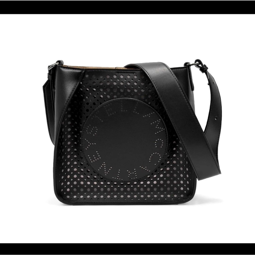 Stella Mccartney Black Laser Cut Faux Leather Crossbody Bag